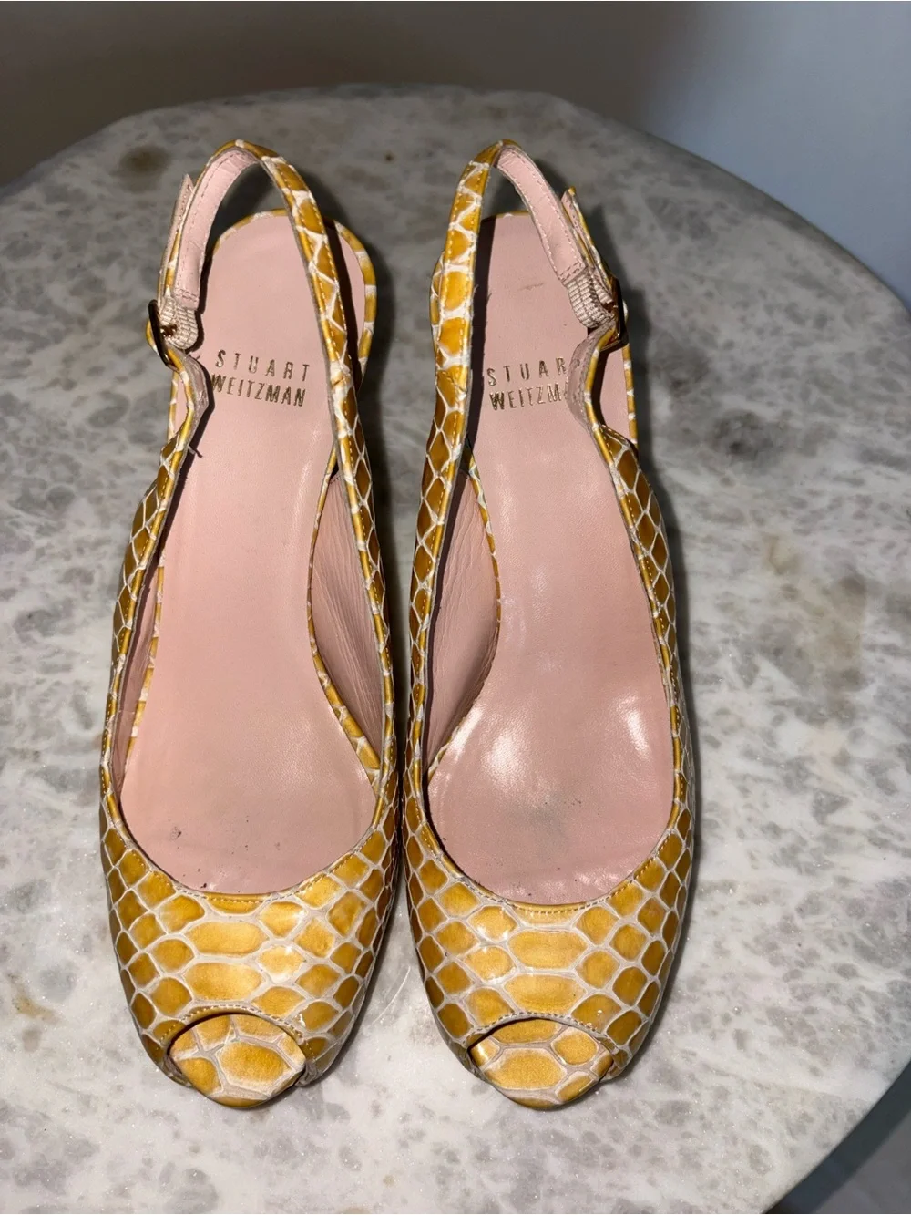 Stuart Weitzman Vintage Python Snakeskin Slingback Platform Peep-Toe Heel Sz 6
